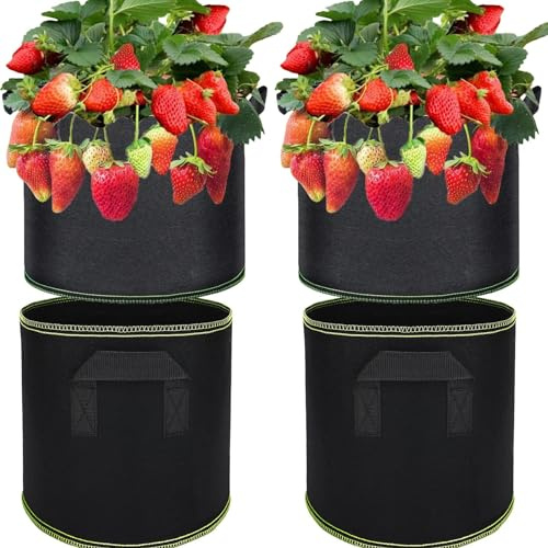 Pack de 4 bolsas de cultivo de patatas de 15 galones, macetero de fresa, bolsa de cultivo de tomates, contenedor de cultivo de verduras, cubo de patatas para el cultivo, bolsas de plantación de