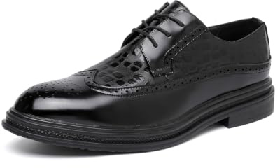 DADAWEN Chaussure Homme Cuir Brogue Oxfords Chaussure Homme Ville Habillées Formelles Affaires Chaussures à Lacets pour Hommes Chaussure Mariage Noir 42
