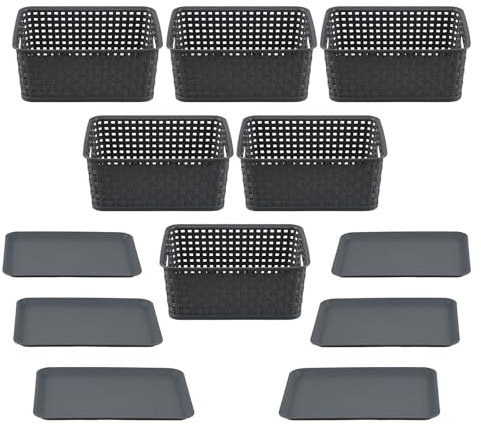 Jandson Plastic Storage Baskets with Lids, 6 Packs, Grey Organizer Baskets for Multi-use