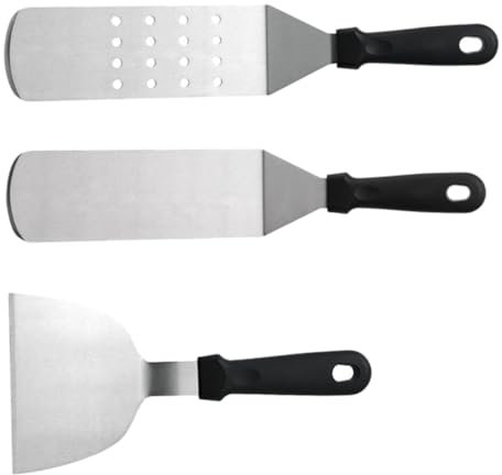 PRETYZOOM 3 Pièces Spatule De Friture En Acier Inoxydable Presse à Tortillas Pincettes De Cuisine Spatule Tourneuse Spatule à Griller Ustensiles De Barbecue Poêle à Frire Grillage Black