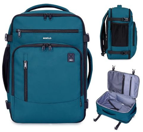 ECOHUB Rucksack 40x20x25 für Ryanair Flugzeug Reiserucksack Handgepäck Gepäck Laptop Daypacks PET-Recycelte Backpack Wasserdichter Unter Sitzplatz 20L Damen Klein,Patentiert(Grün)
