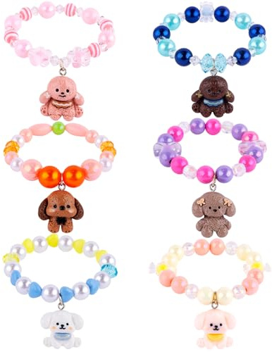 Cute Puppy Charm Bracelets Pet Themed Dog Party Favors Kid’s Pretend Play Jewelry Toy Friendship Beads Bracelets Gift for Girls Birthday Halloween Goodie Bag Fillers Pinata Stuffer Classroom Prize