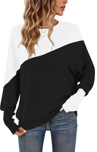 WNEEDU långärmad tröja damer rund hals lapptäcke färg höst sweatshirt tajta manschetter tröja damer