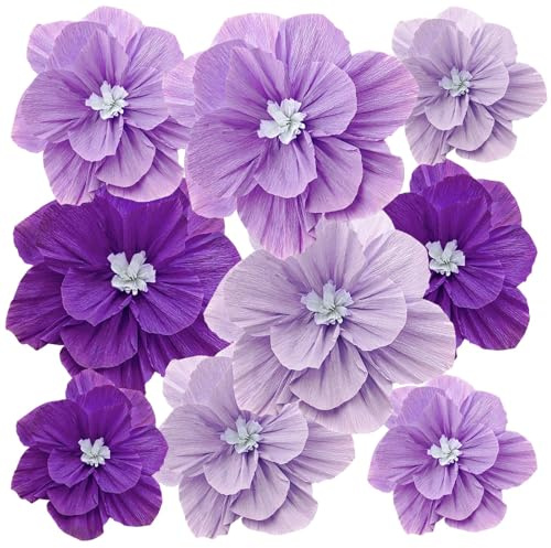 9 Pcs Tissue Paper Flowers, Crepe Paper Floral Decoration for Baby Shower Bridal Wedding Birthday Party Backdrop Classroom Nursery Craft Wall Decorations (Purple)