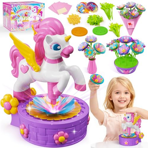 Kidluna Unicorn Arts & Crafts Kit for Girls, DIY Flower Press & Fabric Bouquet Set with Vase, Kids Craft Kits, STEM Toys, Easter & Birthday Gifts for Girls Age 3 4 5 6 7 8 9 10