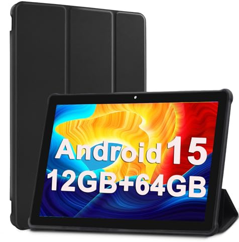 VASOUN 10 inch Tablet, Android 15 Tablets with 64GB, 5Ghz WIFI, 1280x800 HD IPS Display, 2.0GHZ Quad Core Tablets with Camera, BT 5.0, 6000mAh Battery (Tablet with case)