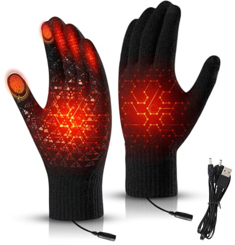 Piashow Guanti riscaldati per donna e uomo, guanti invernali elettrici con touchscreen per sci e ciclismo, guanti USB per ciclismo, sci, motociclismo