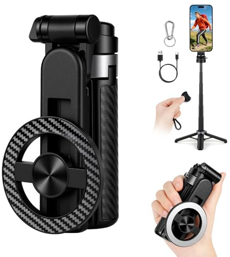 Ainiv 4 in 1 Bastone Selfie Magnetico Multifunzionale, Treppiede per Telefono con Rotazione a 360° e Telecomando Wireless per IPhone e Android, per Viaggi, Vlogging, Foto, Registrazione Video