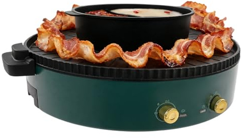 2-i-1 elektrisk grillkastrull för hemmet, 2 000 W hot pot med grill, hotpot med grill, för familjemåltider och umgänge, non-stick-belagd för hushåll och små grupper (grön)