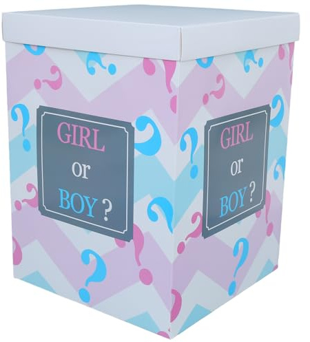 BESPORTBLE Scatola per Rivelare Sesso con 5 Palloncini Blu e 5 Rosa, Scatola Decorativa per Shower e Foto, Accessorio per Festa di Compleanno Ragazzo Ragazza, Montaggio Rapido e Portatile