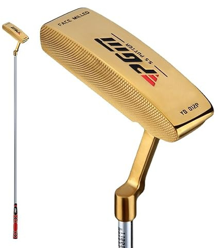 Putter de golf para hombres zurdos o diestros de acero inoxidable para principiantes, palo de ejercicio, palos de golf, barra de empuje (izquierda, dorado)