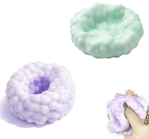 2 PCS Vacuum Stress Ball, Crunchy Squishy Stress Balls, Crunchy Stress Ball, Handmade Crinkly Stress Balls, for Adults Office School Home(Green, Purple)