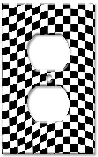 Art Plates - Outlet Cover Decorative Metal Wall Plate - Checkered Flag - (Made in USA)