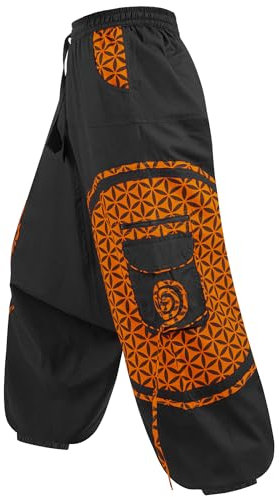Kunst und Magie Trendige Haremshose Bunte Muster Goa Hippie Hose, Größe:L/XL, Farbe:Schwarz/Orange