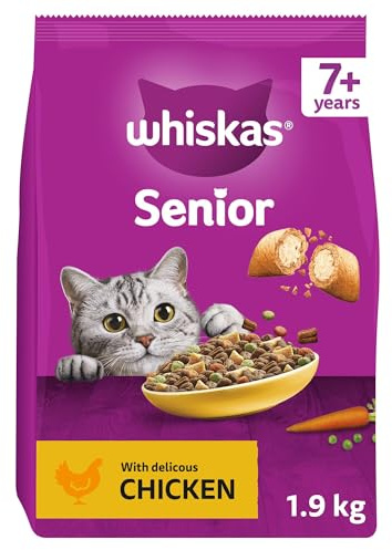WHISKAS Senior Dry Cat Food 1.9kg with Chicken (Pack of 4)