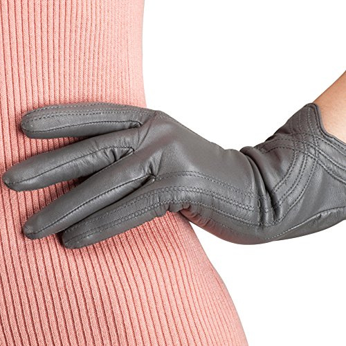 Nappaglo Guantes de cuero para mujer de piel de cordero italiano con pantalla táctil, guantes de invierno cálidos de cachemira (XL (Perímetro de la palma: 20.32 cm - 21.59 cm), gris (sin pantalla