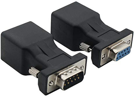VGA Extender Converter Adapter Cat5/Cat6/RJ45, DB9 9-Pin VGA 9 Pin Male to RJ45 Female Network Cable Connector 2Pack
