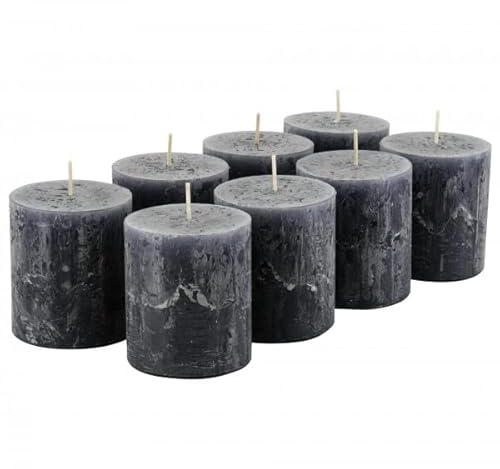 Candele rustiche di alta qualità – 8 pezzi – Candele rustiche/candele dell'Avvento natalizie (antracite, piccole: altezza 8 cm/Ø 7 cm)