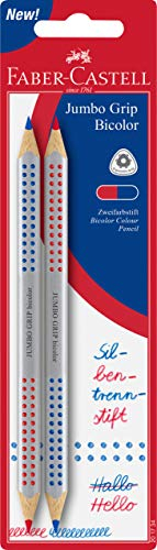 FABER-CASTELL 201734 - Jumbo Grip bicolor Silbentrennstift, 2 Stifte, Rot und Blau