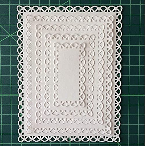 5pcs/Set Lace Rectangle Frame Metal Die Cuts, Christmas Lace Wave Long Square Frame Cutting Dies Cut Stencils for DIY Scrapbooking Album Decorative Embossing Paper Dies Card Making