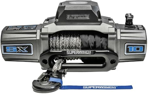 Superwinch 1710201 SX10SR 12V DC Winch 10,000 Lb/4,536 Kg Single Line Pull With Hawse Fairlead, 3/8in X 80ft Synthetic Rope, Corded Handheld And Wireless Remote