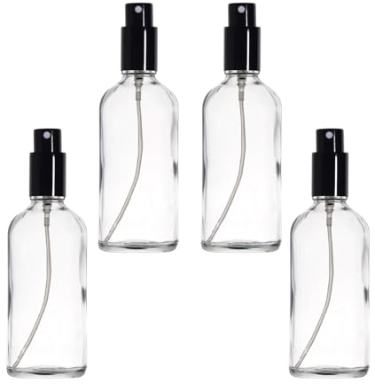 YIZHAO Flacon Spray Vide 100ml, Transparent Bouteille Spray Verre, avec Brouillard de Pulverisateur Fine, pour Huiles Essentielles, Aromathérapie, Parfums, Nettoyage, Voyage, Pharmacie – 4Pcs