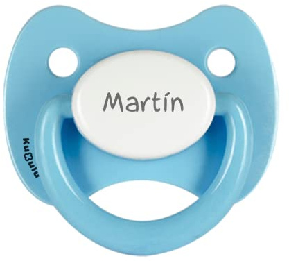 Kuxulu - Chupetes Personalizados con Nombre para Bebes - Tetinas de Silicona para Recién Nacidos - Tetina 0/6 Meses Color Celeste