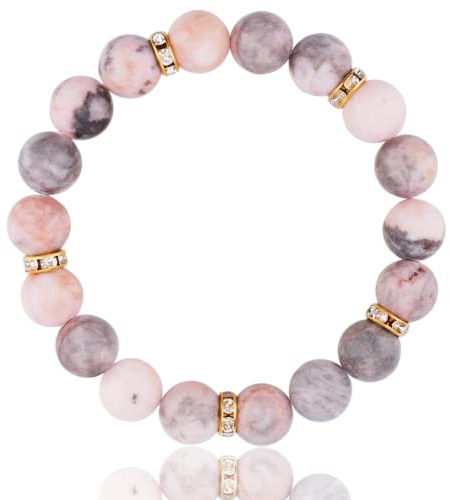 WULILONG Friendship bracelet,Natural Stone Crystal Bracelets,Anti Anxiety Bracelet,Pink Zebra Beads Elastic Bracelets,Yoga Stone Beaded Bracelet for Women Birthday Christmas Jewellery Gifts