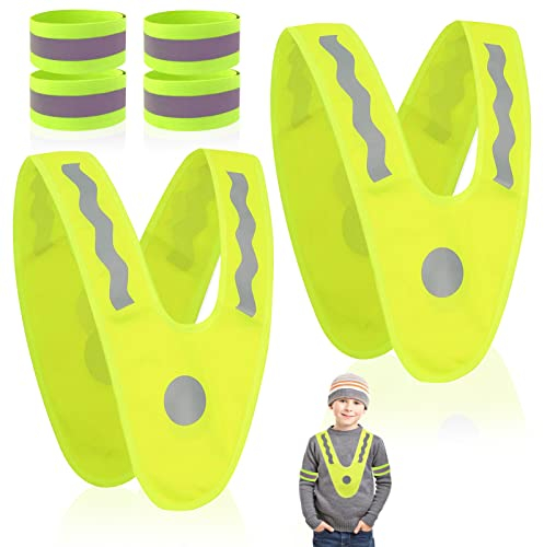 Leeelyan Warnweste Kinder,2 Stück Sicherheitsweste Reiten mit 4 Stück Reflektorband,Reflektorweste Kinder,Kinderwarnweste,Warnschutzweste Kinder,Leuchtweste Reflektorweste,Reflektor Dreieck Kinder