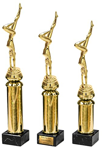 eberin – Turnerin Pokal in 3 Größen – Turnsport Trophäe auf Goldsäule/Marmor – Damen Award, mit/ohne Gravur
