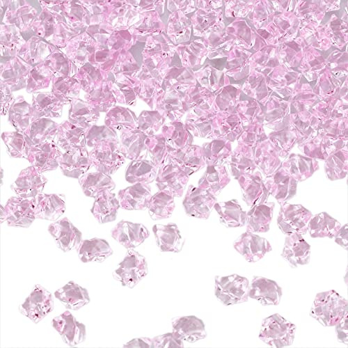 SZCXDKJ 200 Pcs Fake Crushed Ice Stoness, Pink Fake Diamonds Acrylic Ice Cubes Pink Gems Plastic Filler Gems for Home Decoration Wedding Display Vase Fillers