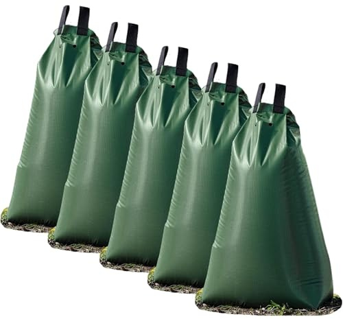 Träbevattningspåse 75 l (5 stycken) – Anslut flera bevattningspåsar med varandra – bevattningssäck med skyddsetikett – trädpåse av robust och UV-resistent PVC