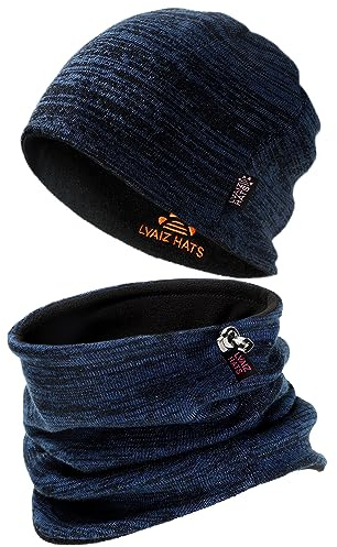 Winter Beanie Hat Scarf for Men Women Knit Thick Fleece Lined Warm Windproof Ski Skull Cap Neck Warmer Gaiter Face Scarf Set