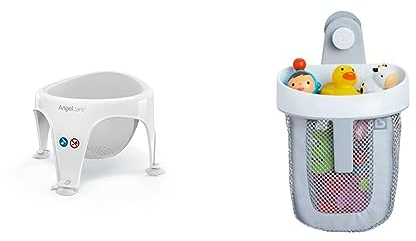 Angelcare ergonomischer Badering für die große Badewanne oder Dusche & Munchkin Aufbewahrungskorb für Baby-Badespielzeug