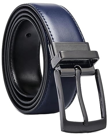 SpaRcz Hombres 3.3 cm Cuero Universal Cinturón Negocio Cinturón de cuero reversible Cinturón, Azul Oscuro Negro, 105 cm
