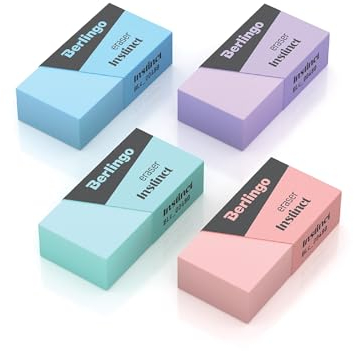 Berlingo Radiergummi Set, 4 Stück, rechteckig, Eco-PVC, 40x20x10 mm, für das Büro, das Home Office oder die Schule und Uni, Serie Instinct