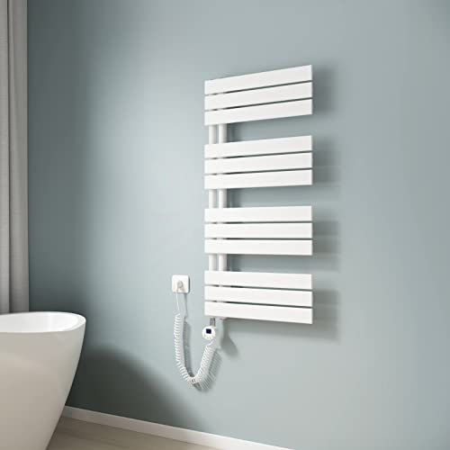 EMKE Toallero electrico baño con Termostato de Elemento Calefactor, 1041x500mm 600W Radiador toallero con Barra Calefactora con Temporizador, Blanco