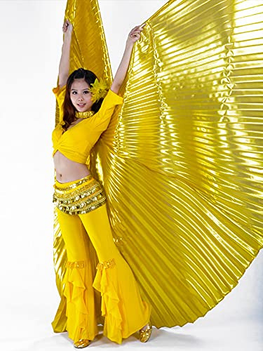 PerGar Ali di Danza del Ventre, Danza Fata Egitto Apertura Ali di Iside con Bastoni Telescopici, Ali Dorate di Danza del Ventre, Spettacoli di Costumi di Danza Prop, Lunghezza 145 Cm(Oro)