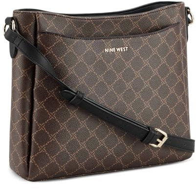 NINE WEST Cheryl Große Swing-Umhängetasche, Braunes schwarzes Logo, Medium