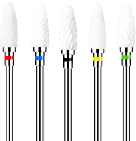 Gjinxi Ceramic Nail Drill Bits Set 5 Pcs Professional Corn Shape Ceramic Bits 3/32'' Acrylic Nail File Gel Removal Rotary Tool for Manicure Pedicure Cuticle Gel Nail Polishing(2.35mm)