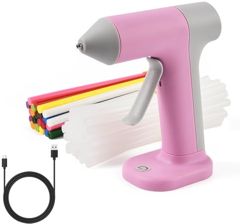 XhuangTech Hot Glue Gun Cordless Fast Preheating with Glue Sticks (7x150 mm), 2000mAh USB Rechargeable Mini Hot Melt Glue Gun Kit for Crafting Fabric Stone Metal DIY Hobby (Pink+52 Glue Sticks)