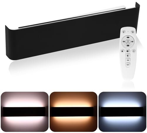 Apliques Pared Interior LED 16W, 40 cm Lámpara Moderna Negro con Mando a Distancia, Aplique de Aluminio, 3 Colores Regulables, Fácil Instalación, para Salón, Dormitorio, Sala, Pasillo, Escalera