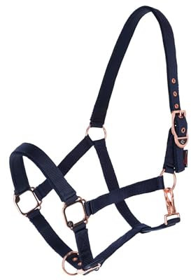 Generisch Halfter Pferd Fancy Pferdehalfter mit roségoldenen Beschlägen - Navy (Cob)