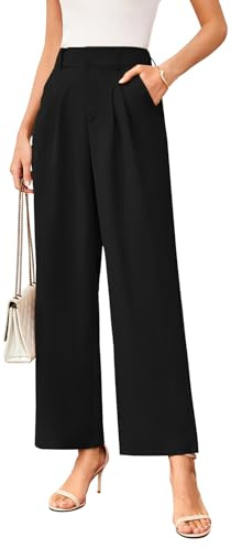 TMEOG pantalone Donna Estivi Leggeri Palazzo Eleganti Vita Elastica Comodi Gamba Dritta Larga Business Casual Solido Fluidi a Pieghe Nero XXL