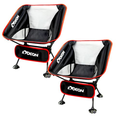 KYOEON Campingstol, vikbar, ultralätt campingstol, 150 kg slitstark fällstol med robust ram och bekvämt ryggstöd för utomhus, strand, picknick, vandring (svart, 2 set)