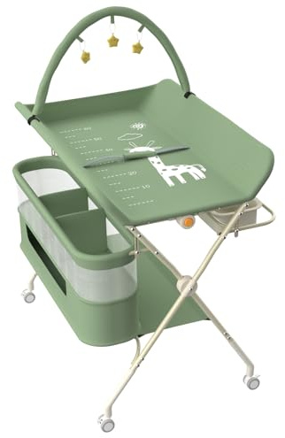 homewell Fasciatoio pieghevole per bambini, fasciatoio, fasciatoio, regolabile in 5 livelli, con cintura di sicurezza e lavandino e scaffale per giocattoli (verde)