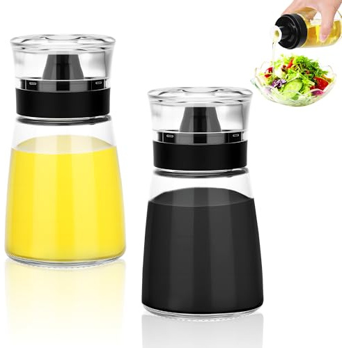 Fentar 2 Pezzi Bottiglia per Olio e Aceto Set, 160ml Dispensatori di Vetro Piccole per Olio e Aceto, Bottiglie con Antigoccia Antipolvere Cappuccio, Porta Versatore per Viaggio Campeggio e Cucina