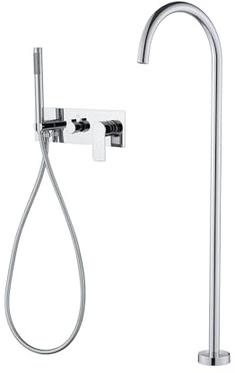 Grifo Monomando Bañera con Alcachofa Grifo de Pie para Bañera Exenta de Un Solo Orificio,Cromado