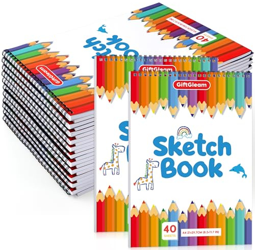 Sketch Book for Kids 24 Pack, 40 Sheets Each, A4 8.3 x 11.7 in, Spiral Bound Drawing Pad Bulk for Classroom School Supplies, Art Sketch Pad for Boys Girls 3+ Party Favors Birthday Gifts