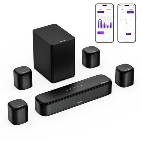 ULTIMEA 7.1 Canaux Barre de Son avec Dolby Atmos, Système de Son Surround avec 4 Haut-parleurs Surround, Barre de Son TV avec APP, Soundbar avec Caisson de Basses pour Home Cinéma, HDMI eARC, Aura A60